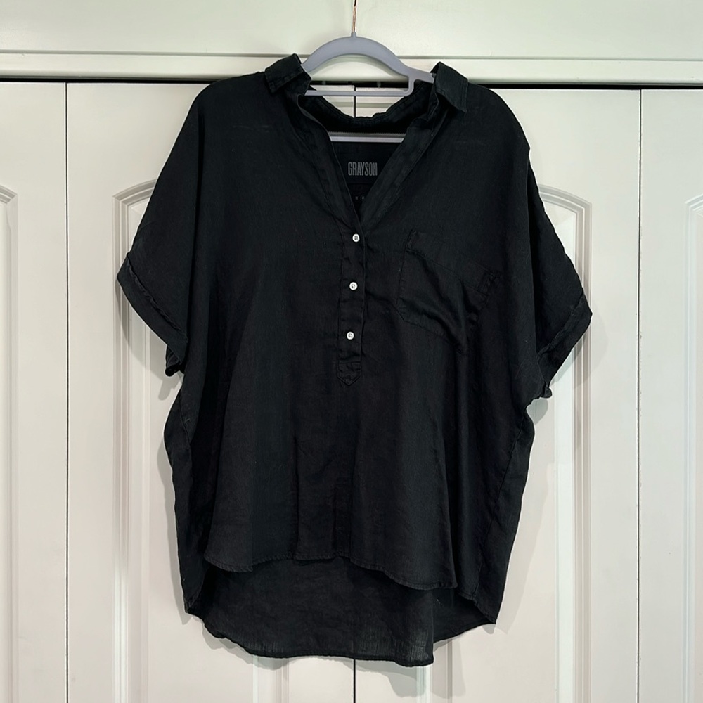 Grayson Artist Short Sleeve Linen Top, Black, Size M